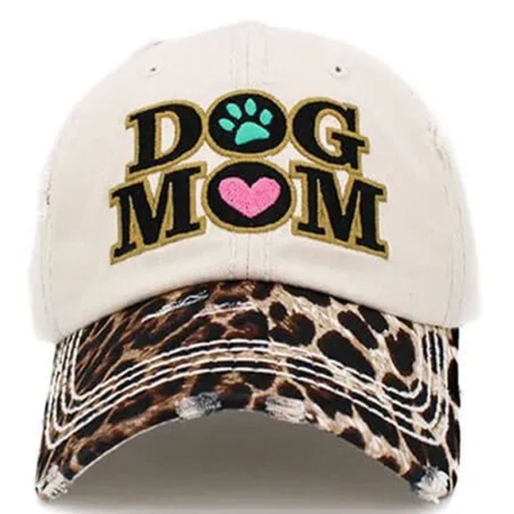 🖤 Off White Leopard Print Dog Mom Baseball Cap